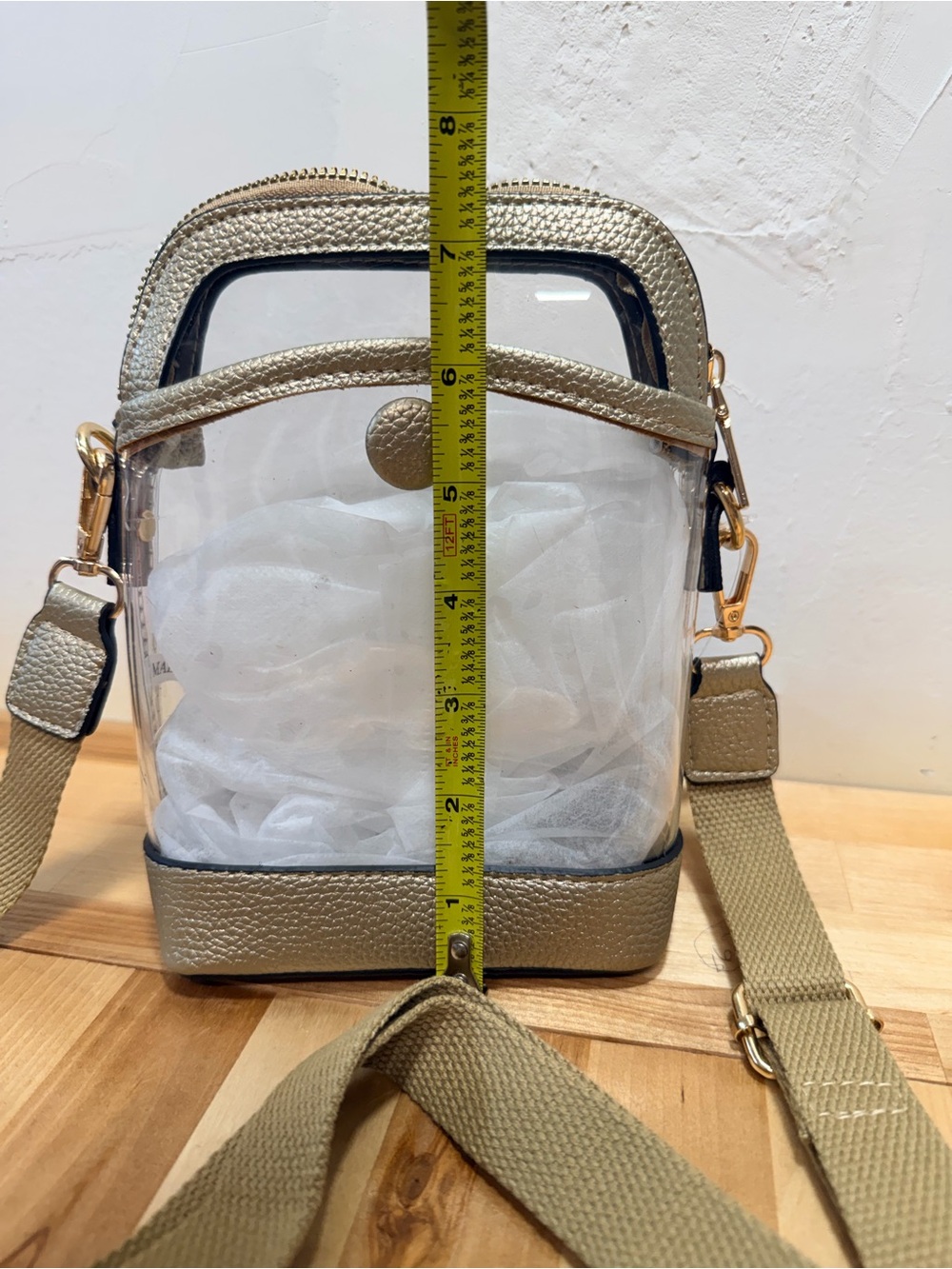 Clear Crossbody Bag with Gold Trim - Women's Shoulder Purse - Picture 7 of 7